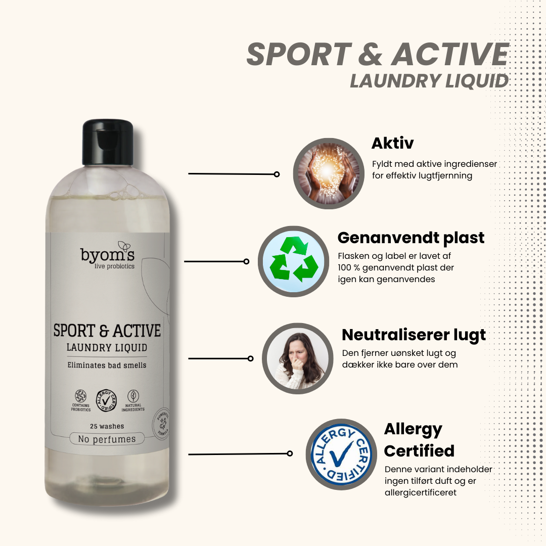 SPORT & ACTIVE - PROBIOTIC LAUNDRY LIQUID - No perfumes - 25 vaske - AC