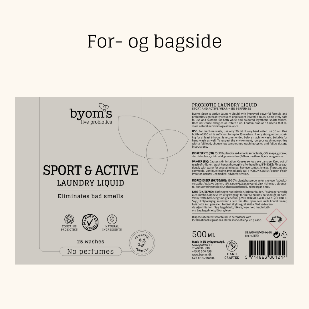 SPORT & ACTIVE - PROBIOTIC LAUNDRY LIQUID - No perfumes - 25 vaske - AC